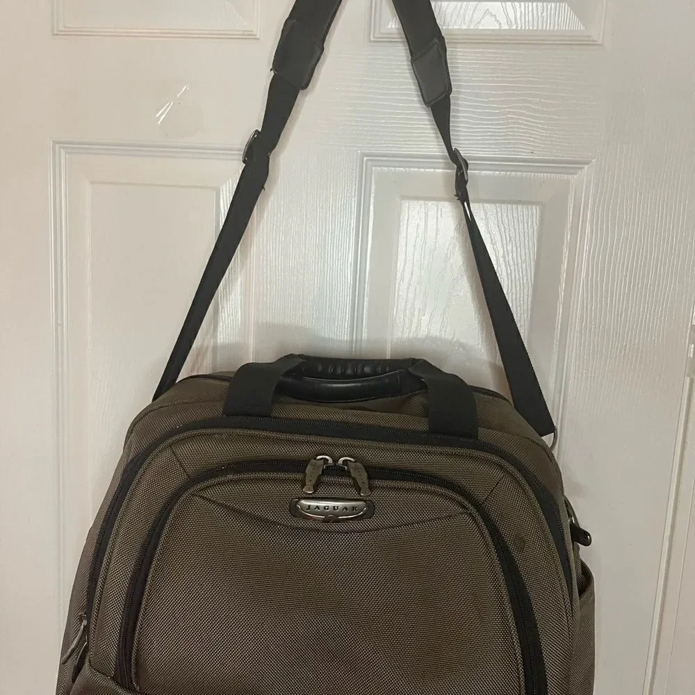 Jaguar Heavy duty Brown & Black fabric Medium duffle bag silver tone hardwares